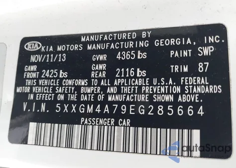 2014 Kia Optima Lx from USA, damaged, VIN 5XXGM4A79EG285664